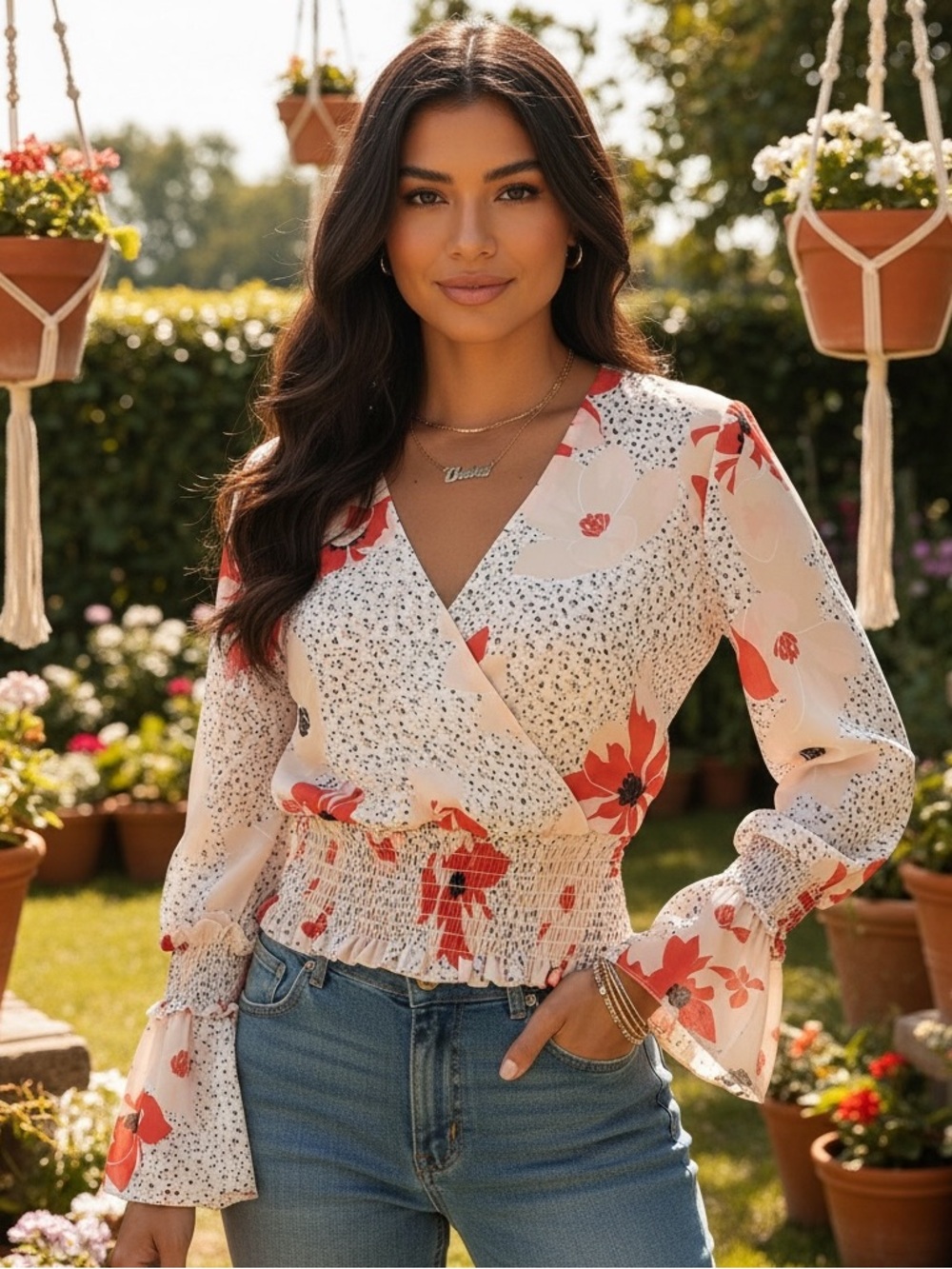 Large Q+A Los Angeles Floral Wrap Blouse